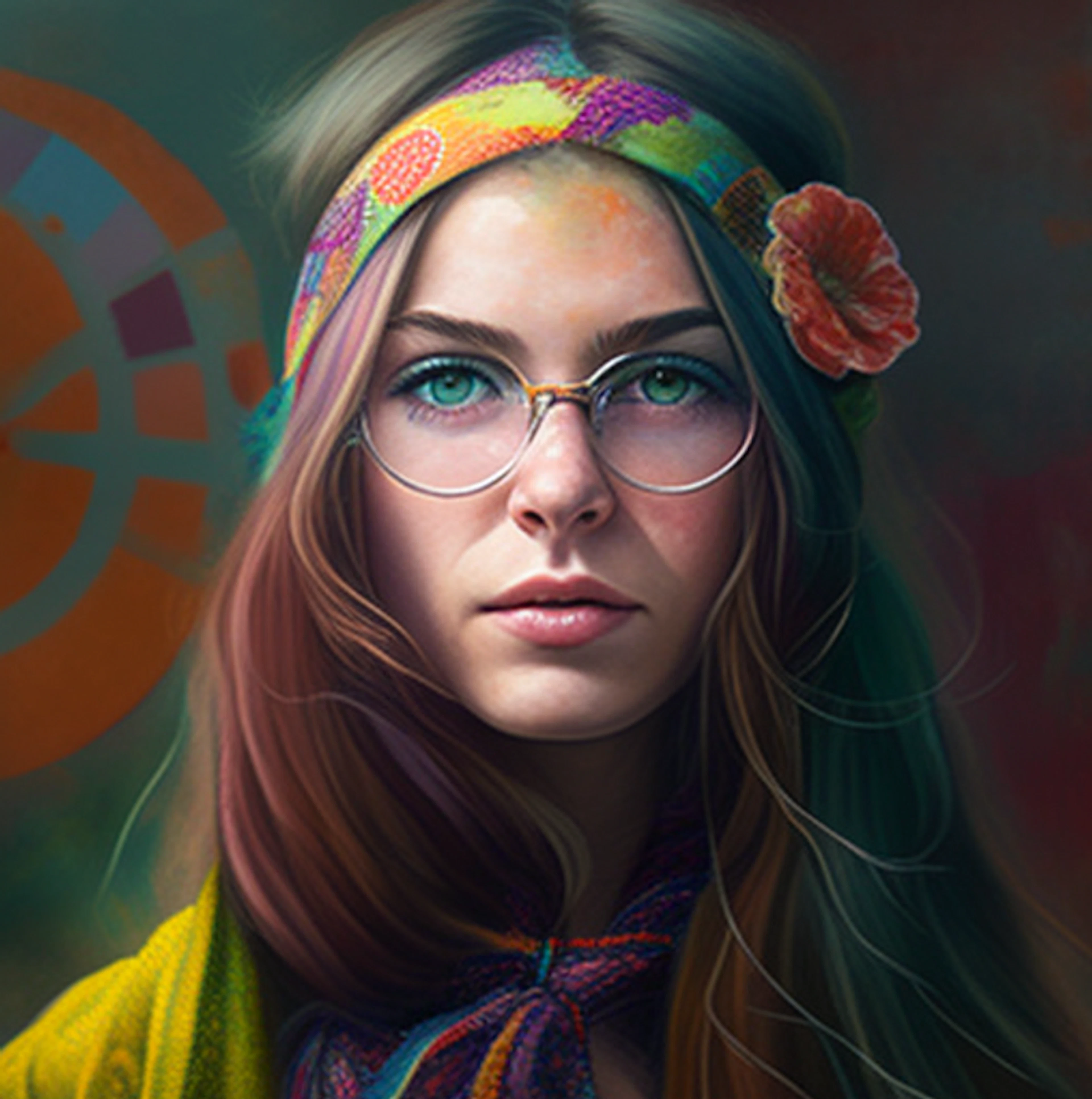 Girl hippie with flowers in her hair
